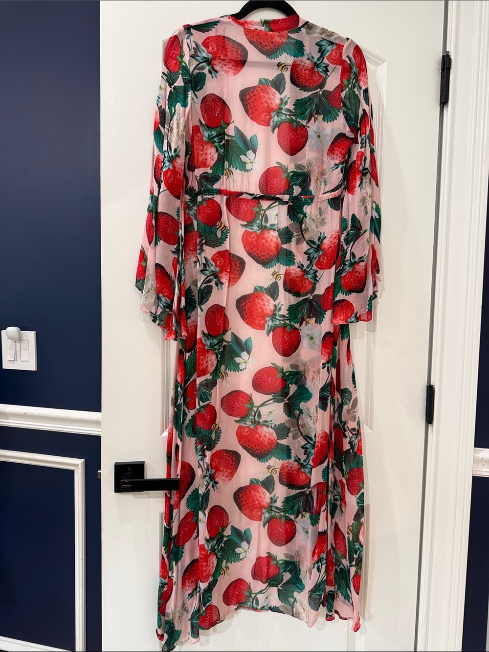 Sheer Strawberry-Print Long Kimono Tunic - Pink/Red - Picture 14 of 16